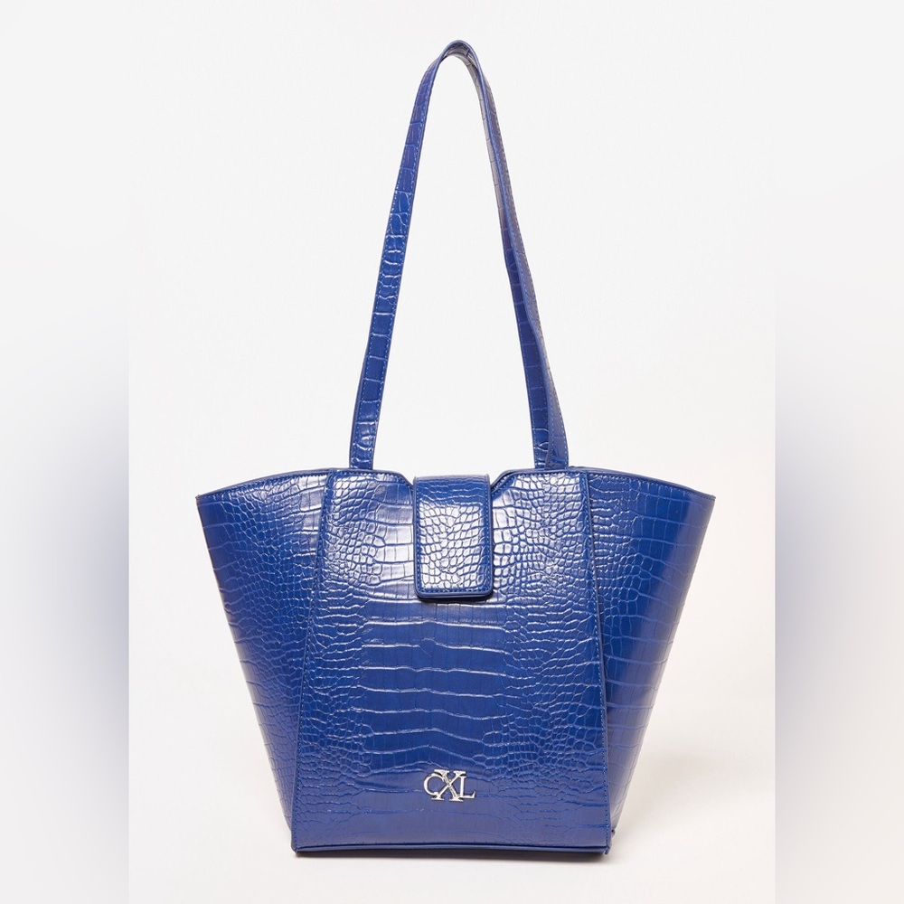 NWT CXL by Christian Lacroix, Galette Wave Top Croco Tote, Cobalt Blue 💙